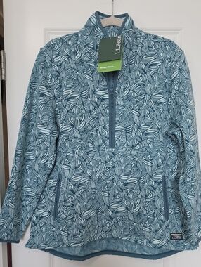 L.L. Bean Sweater Fleece 1/2 Zip Pullover Women’s Large Storm Teal Print NWT